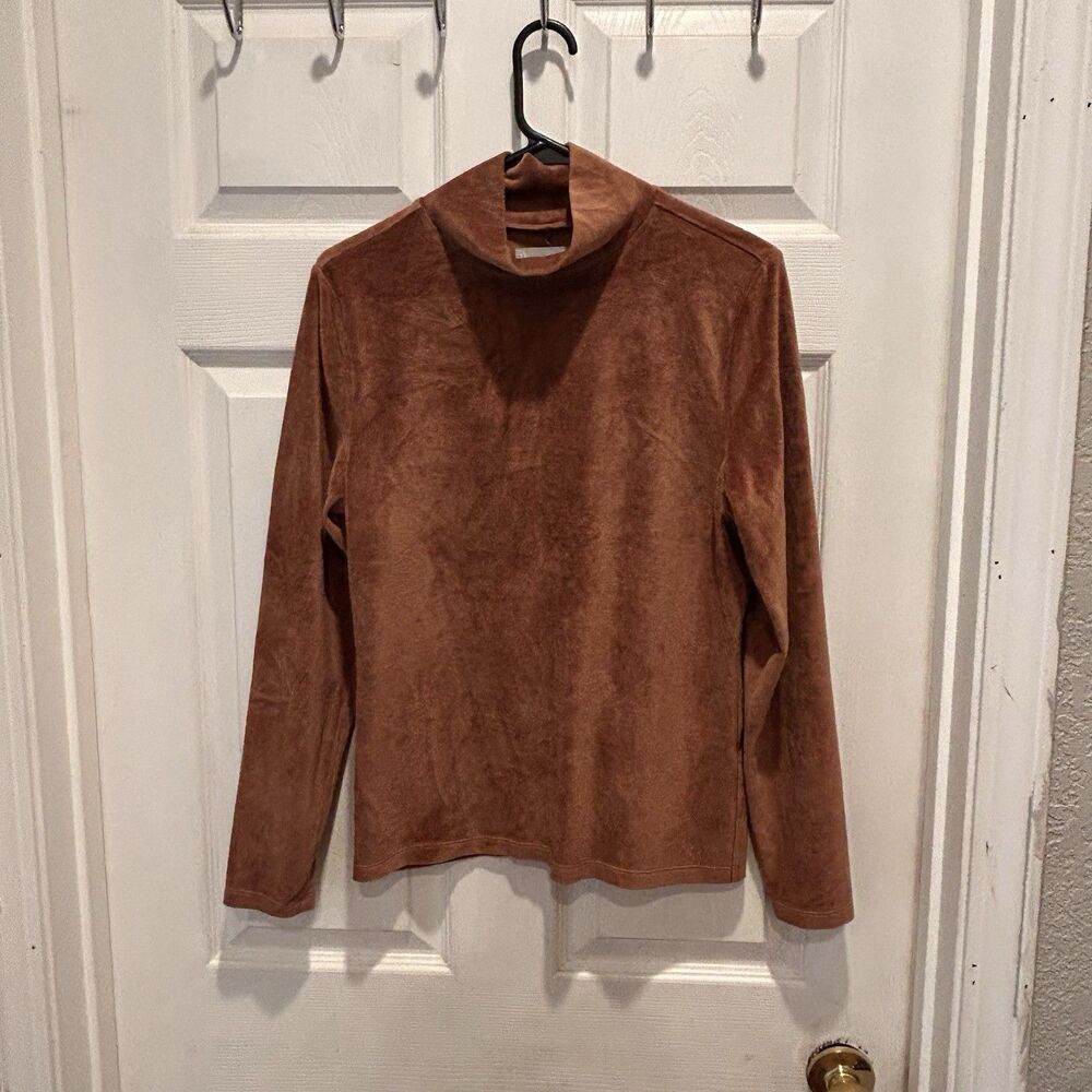 Everlane Stucco Brown Cotton Velour Knit Long Sleeve Turtleneck Top Womens Large